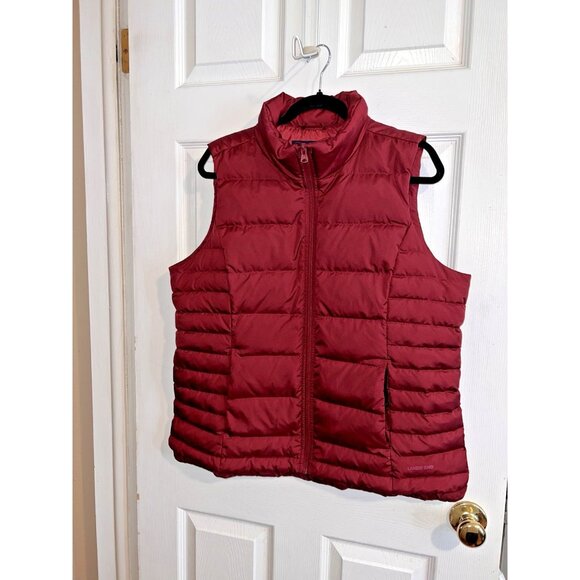 LANDS' END Quilted Feather Down 600 Puffer Vest Size L 14-16 Jacket Top Burgundy - Picture 1 of 12